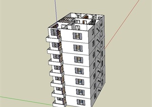 现代某高层独栋住宅建筑设计SU(草图大师)模型