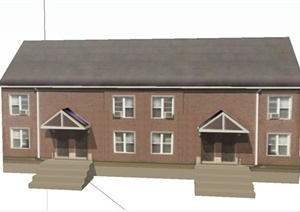某两层联排瓦屋住宅建筑设计SU(草图大师)模型