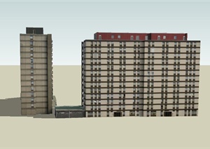 某两栋小高层现代风格学生宿舍建筑设计SU(草图大师)模型