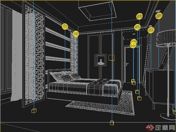 现代简约中式卧室室内设计3dmax模型(1)