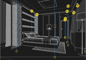 现代简约中式卧室室内设计3dmax模型