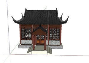 某古典中式单层茶室建筑设计SU(草图大师)模型