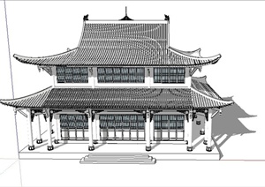 某古典中式两层晚香堂建筑设计SU(草图大师)模型