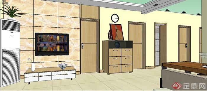 现代四室两厅室内设计su模型(2)