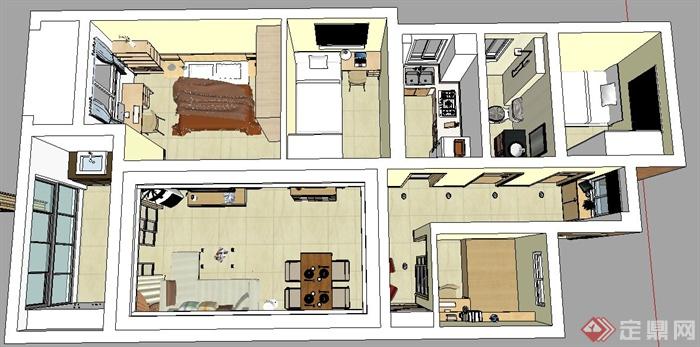 现代四室两厅室内设计su模型(1)