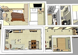 现代四室两厅室内设计SU(草图大师)模型