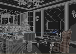 住宅客餐厅装饰设计MAX模型（带CAD）