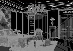 简约欧式住宅卧室室内设计3dmax模型