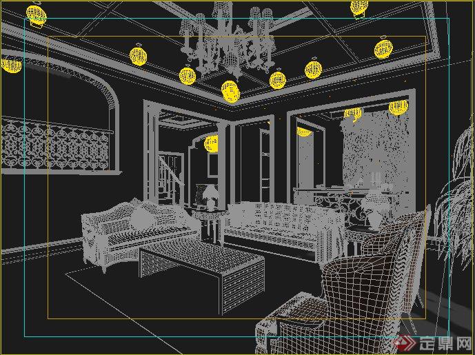 欧式复式客厅及餐厅室内设计3dmax模型(1)
