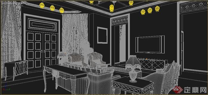 欧式复式客厅及餐厅室内设计3dmax模型(3)
