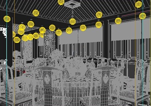 中式风格餐厅包间室内装饰3dmax模型