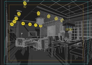 现代简约客厅、餐厅室内装饰3dmax模型