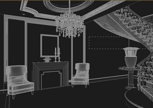 某别墅楼梯间钢琴间装饰设计MAX模型（带CAD）