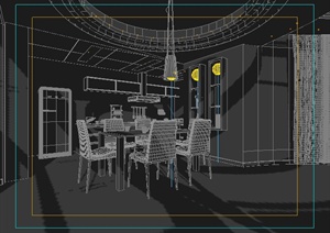 现代中式住宅餐厅室内设计3dmax模型