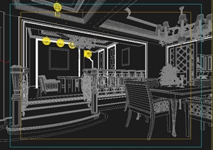 欧式风格某客厅及餐厅室内设计3dmax模型