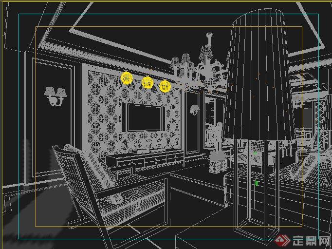 欧式风格某客厅及餐厅室内设计3dmax模型(2)