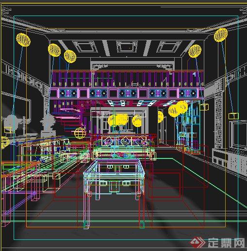 中式风格别墅客厅及餐厅室内设计3dmax模型(1)