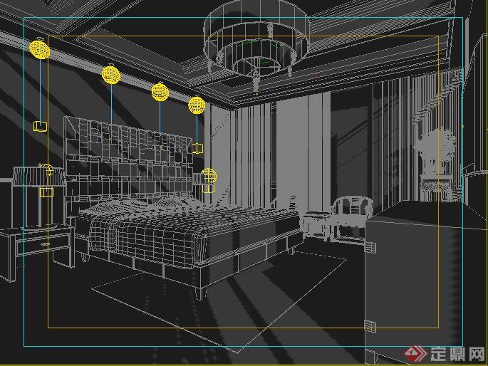 现代中式风格卧室室内装饰设计3dmax模型(1)