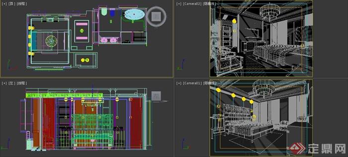 现代中式风格卧室室内装饰设计3dmax模型(3)