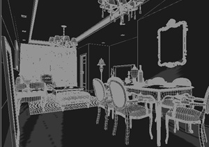 欧式风格某住宅客厅、餐厅室内设计3dmax模型