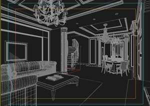 欧式家装别墅客餐厅室内设计3dmax模型