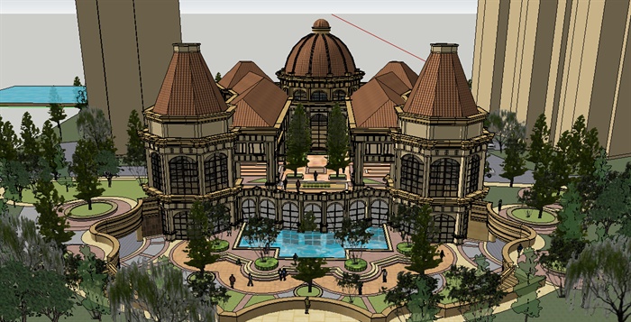 小区会所建筑景观设计SU模型