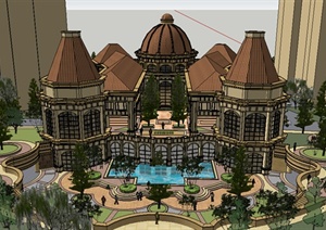 小区会所建筑景观设计SU(草图大师)模型