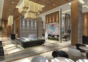 现代风格售楼处大厅室内设计SU(草图大师)模型（含三套方案及效果图）