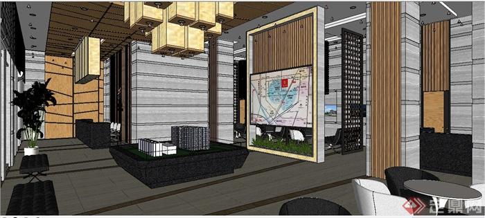 现代风格售楼处大厅室内设计su模型（含三套方案及效果图）(7)