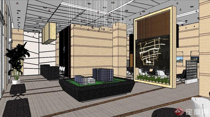 现代风格售楼处大厅室内设计su模型（含三套方案及效果图）(8)