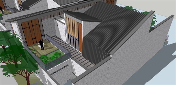 新中式联排别墅别墅建筑设计SU模型