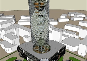 高层办公大楼建筑设计SU(草图大师)模型（带室内）