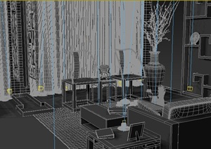 现代新中式风格住宅客餐厅室内设计3dmax模型