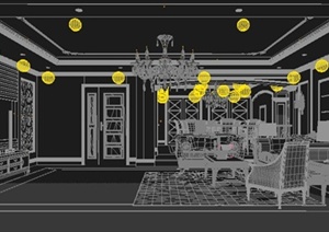 欧式住宅客厅及餐厅室内装饰3dmax模型