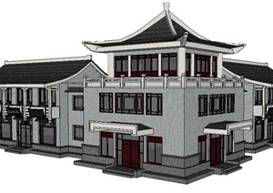 古典中式三层商业建筑设计SU(草图大师)模型