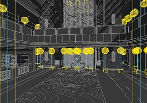中式风格商业空间大堂室内设计3dmax模型