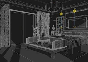 某现代中式风格别墅空间卧室设计3DMAX模型