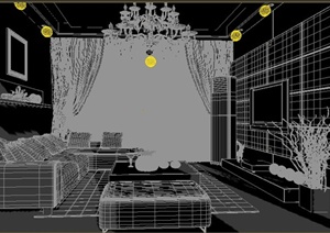 现代风格客餐厅及厨房室内设计3dmax模型