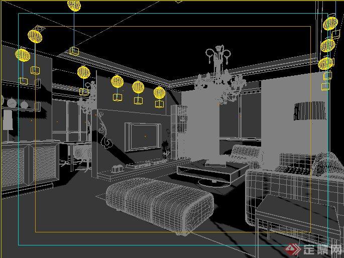 住宅空间客厅、餐厅室内设计3dmax模型(1)