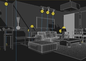 住宅现代中式风格客厅室内装饰3dmax模型