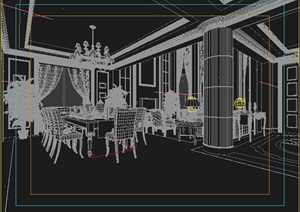 欧式别墅客厅与餐厅室内设计3dmax模型