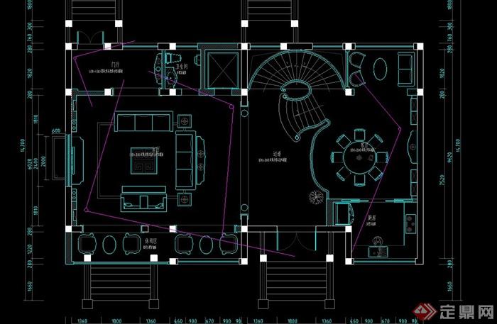 某别墅空间一层客厅与餐厅室内设计CAD施工图(1)