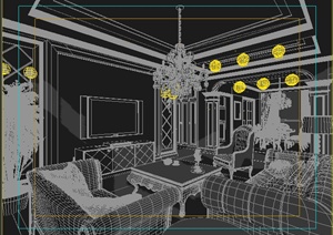 欧式豪华住宅客餐厅室内设计3dmax模型