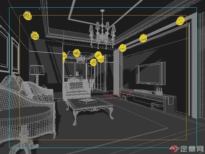 欧式风格住宅客厅和餐厅室内设计3dmax模型(1)