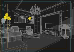 复式家装客厅及餐厅室内设计3dmax模型