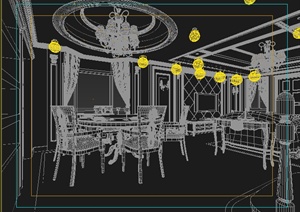 欧式风格别墅客厅、餐厅室内装饰3dmax模型