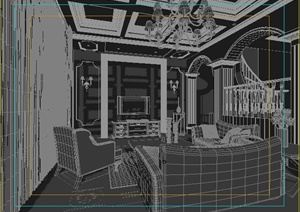 欧式别墅客厅室内装修3dmax模型
