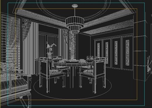 中式风格别墅客厅与餐厅室内设计3dmax模型