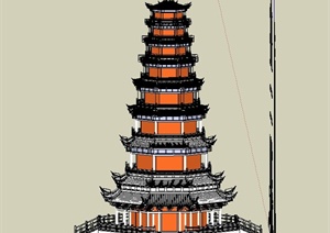 某古典中式多层塔楼建筑设计SU(草图大师)模型