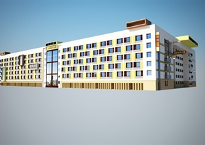 国际青年公寓建筑正立面设计SU(草图大师)模型